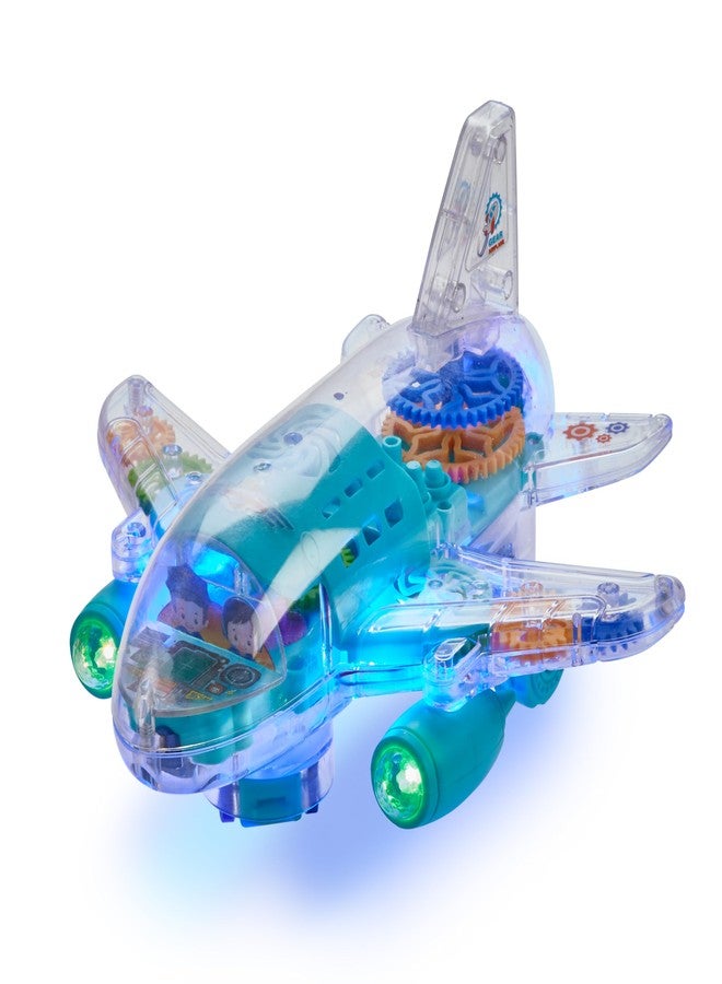 Playbees Light Up Transparent Gear Airplane Kids Bump and Go Autism Toys Colorful Moving Gears with Music and LED Effects Toddler Boy Toys Ages 3+ - Image 1
